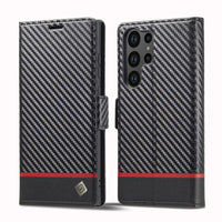 LC.IMEEKE Samsung Galaxy Carbon Fiber Pattern Leather Phone Case