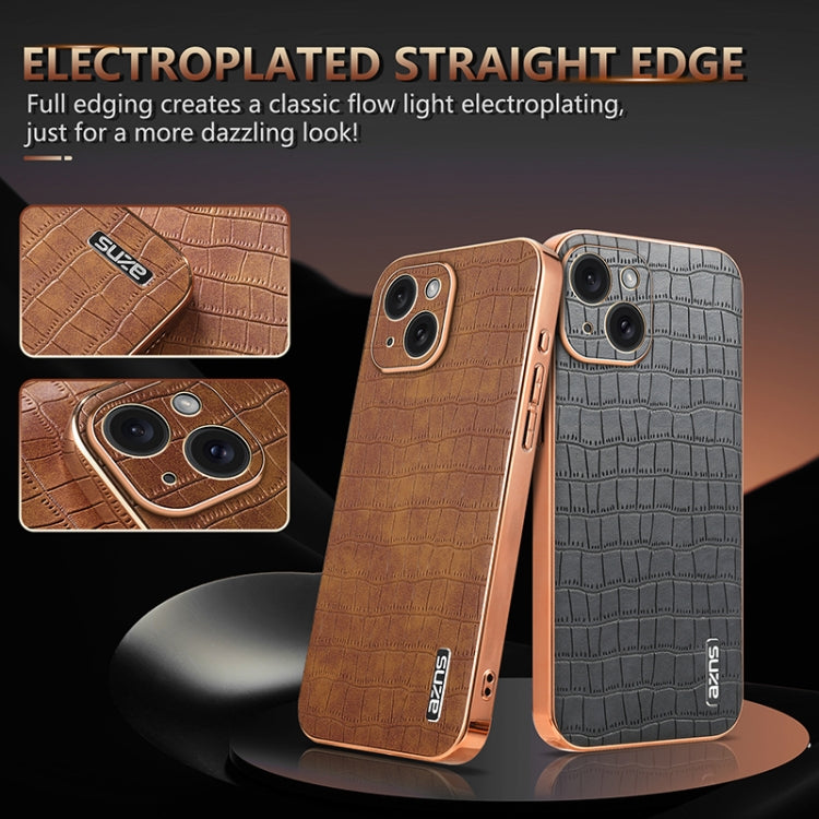 AZNS Electroplated Frame Crocodile Texture Full Coverage Phone Case, For iPhone 15 Plus, For iPhone 15, For iPhone 14 Plus, For iPhone 14, For iPhone 14 Pro, For iPhone 14 Pro Max