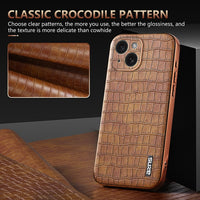 AZNS Electroplated Frame Crocodile Texture Full Coverage Phone Case, For iPhone 15 Plus, For iPhone 15, For iPhone 14 Plus, For iPhone 14, For iPhone 14 Pro, For iPhone 14 Pro Max