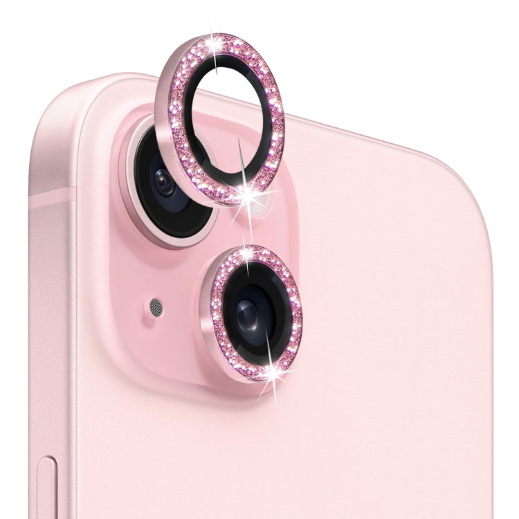 NORTHJO Camera Lens Protector Tempered Glass Bling Glitter Metal Ring Film, For iPhone 15 / 15 Plus