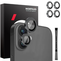 NORTHJO 2 Sets 4pcs Camera Lens Protector Cover Metal Ring Film, For iPhone 16 / 16 Plus