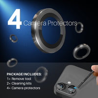 NORTHJO 2 Sets 4pcs Camera Lens Protector Cover Metal Ring Film, For iPhone 16 / 16 Plus