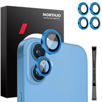 NORTHJO 2 Sets 4pcs Camera Lens Protector Cover Metal Ring Film, For iPhone 16 / 16 Plus