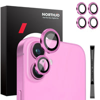 NORTHJO 2 Sets 4pcs Camera Lens Protector Cover Metal Ring Film, For iPhone 16 / 16 Plus