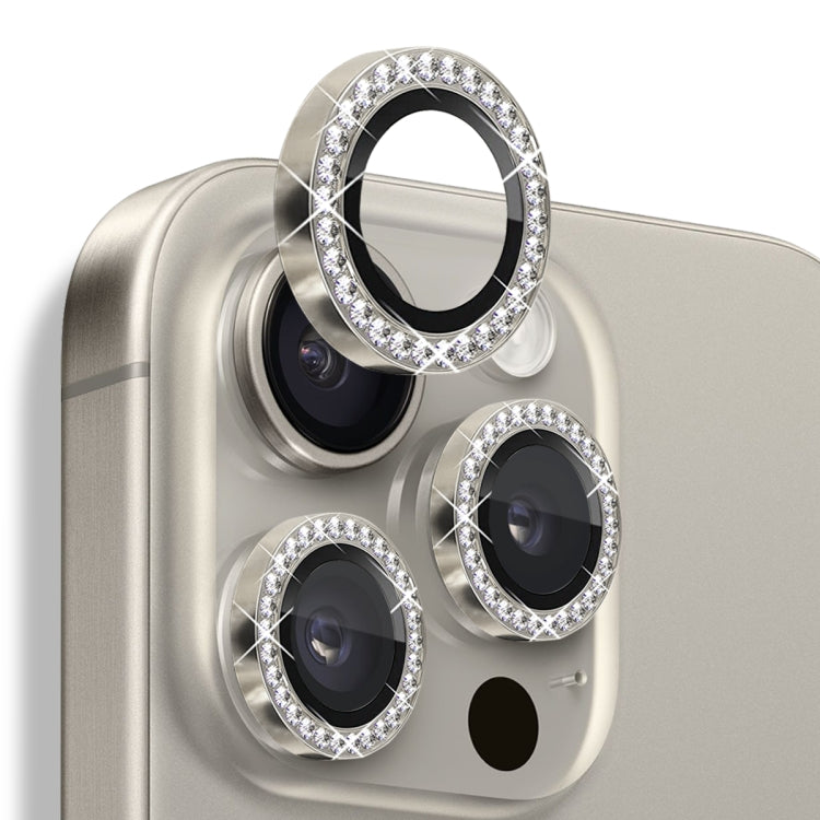 NORTHJO Rhinestone Camera Lens Protector Tempered Glass Metal Ring Film, For iPhone 16 Pro / 16 Pro Max