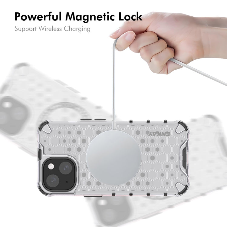 ENKAY Hat-Prince Honeycomb MagSafe Shockproof Phone Case with Large Arc Edge Film, For iPhone 15 Plus, For iPhone 15, For iPhone 14 Plus, For iPhone 14, For iPhone 14 Pro, For iPhone 14 Pro Max